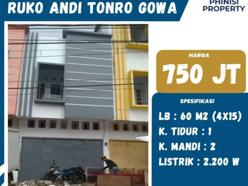 Dijual Ruko Murah Jalan Andi Tonro Gowa