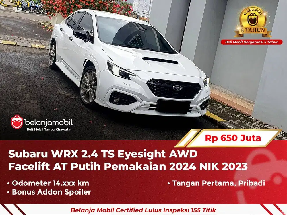[ GARANSI 5TH ] Subaru WRX 2.4 TS Eyesight AWD AT Putih 2023/2024