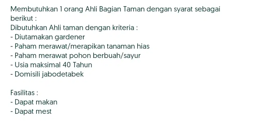 GARDENER ( TUKANG TAMAN)