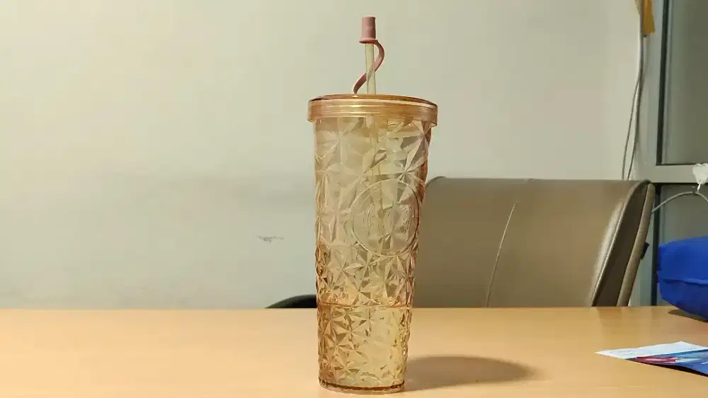 Tumbler Motif Kristal Estetik + Sedotan | Cocok untuk Minuman Dingin