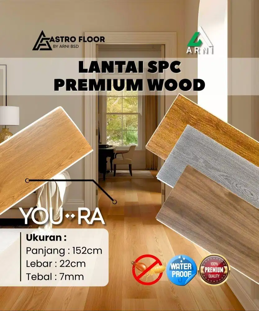 [YR] Lantai Kayu SPC Premium 152cm x 22cm Lantai Motif Serat Kayu Anti
