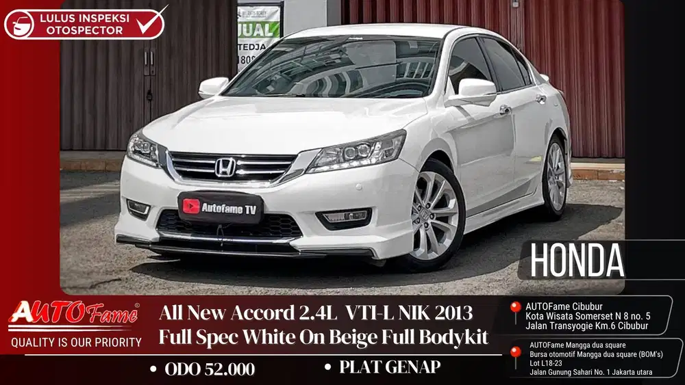 ODO 52RB Honda All New Accord 2.4L VTI-L NIK 2013 Full Spec White On B