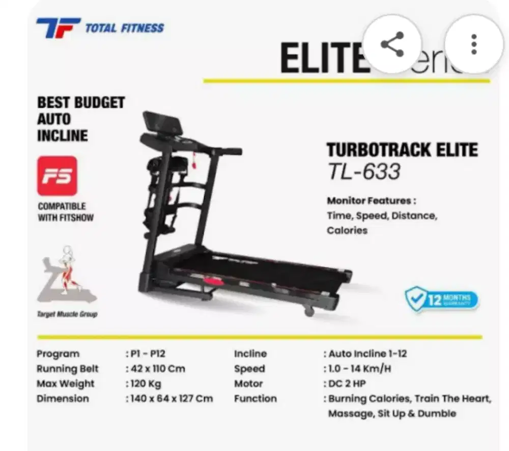 Alat fitness treadmill elektrik tipe tl 633