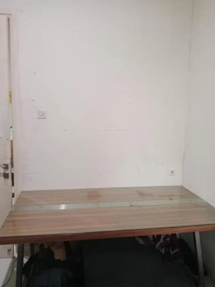 Meja Makan / Meja Kerja Kokoh – Rangka Besi + Top Kayu + Kaca