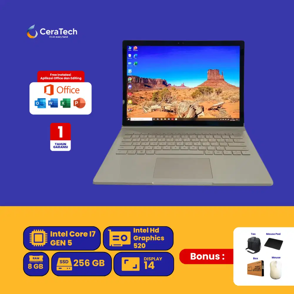 SURFACE BOOK Intel Core i7 Gen 5 RAM 8 GB SSD 256 GB