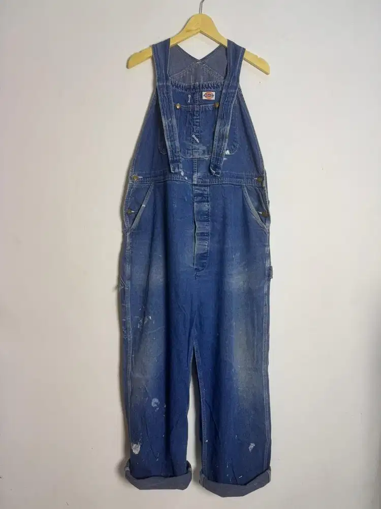 VINTAGE Dickies Overall Denim Dark Wash | Heavy Patina Painted LP 118