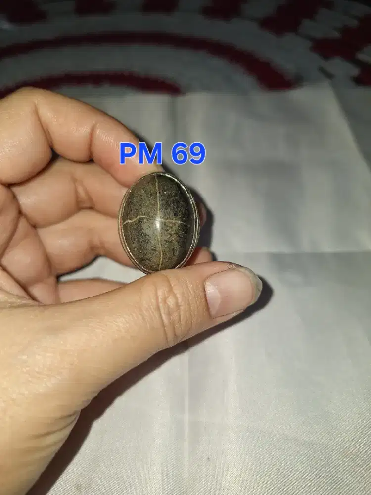 Batu cincin tapak jalak 
Hitam garis perak 
Pm 69 Ring perak alpaca 
B
