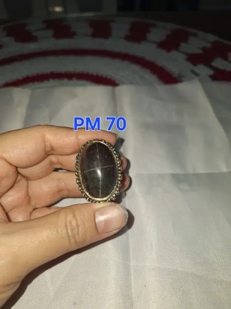 Batu cincin tapak jalak 
Hitam garis perak 
Pm 70 Ring perak alpaca 
B
