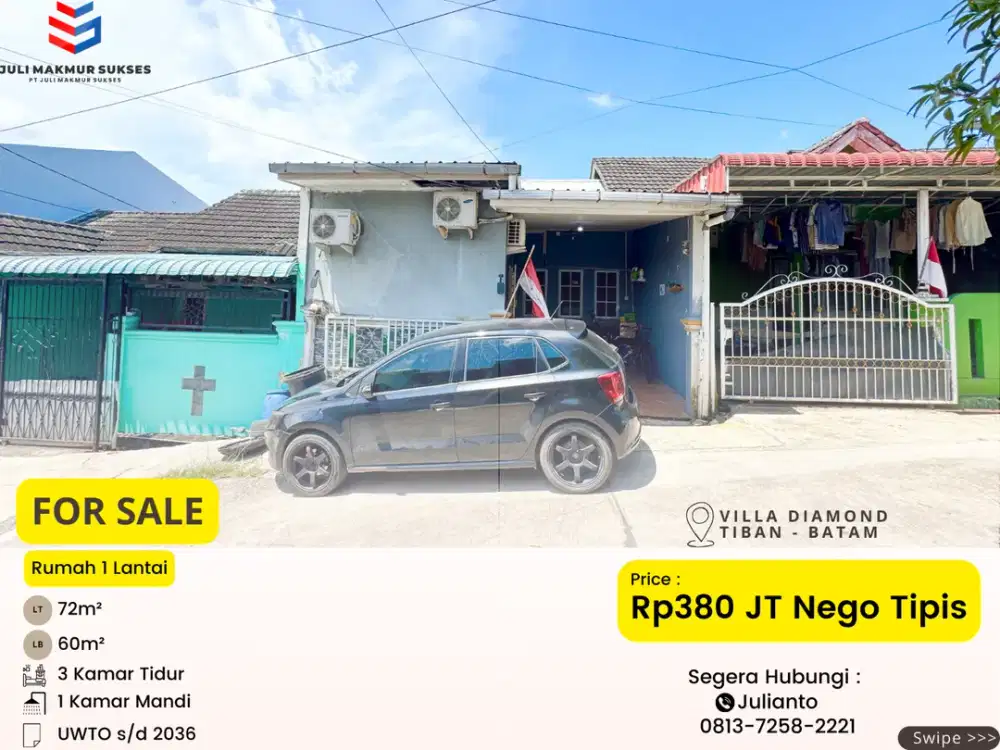 Dijual CEPAT Rumah 1 Lantai di Villa Diamond Tiban