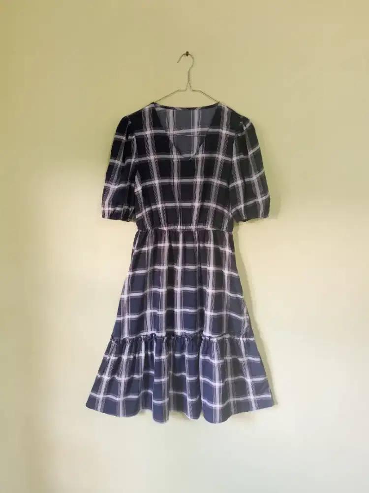 Dress Kotak-kotak Navy / Dress Casual / Dress Santai