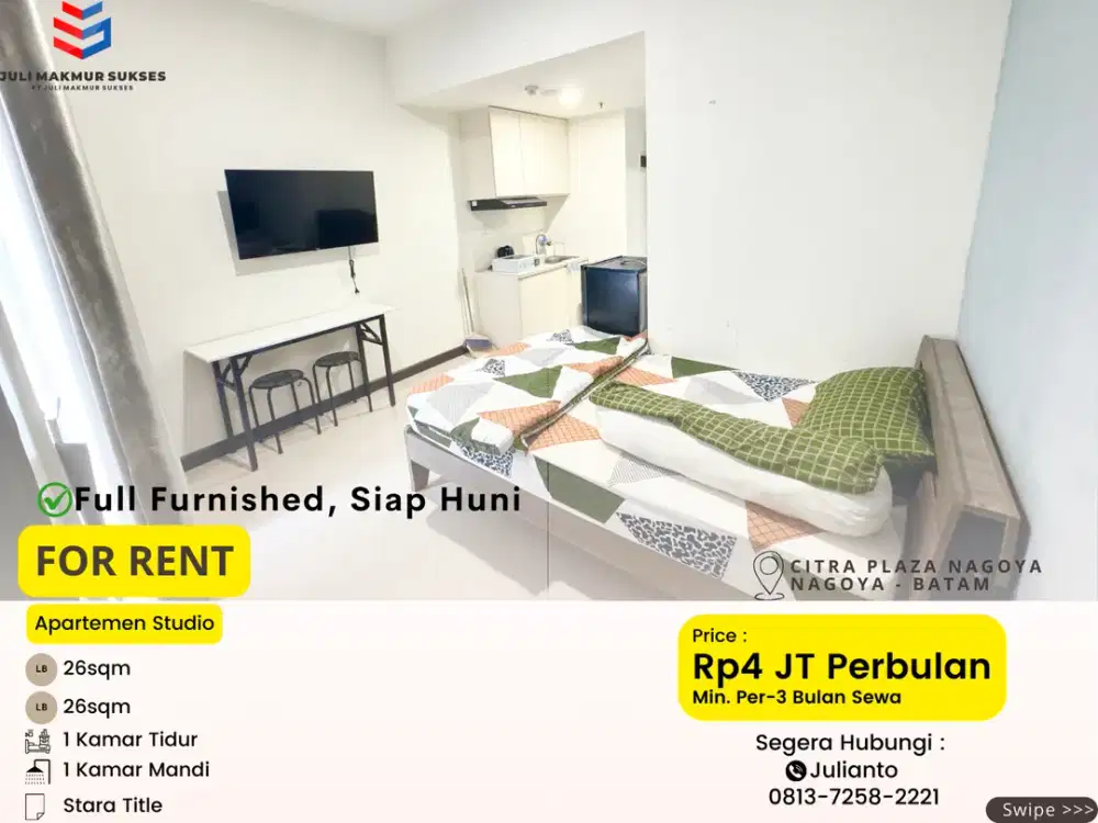 Disewa Apartemen Studio Full Furnished di Citra Plaza Nagoya Batam