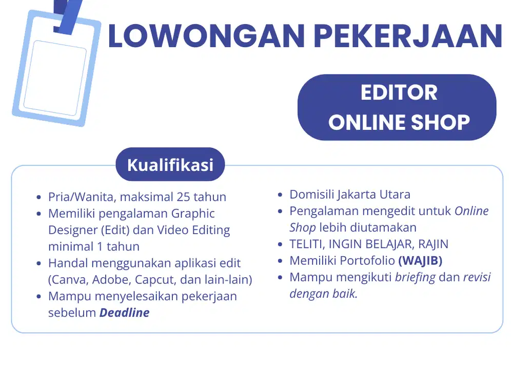 Lowongan Kerja Graphic Designer Admin Editor Online Shop WFH Hybrid