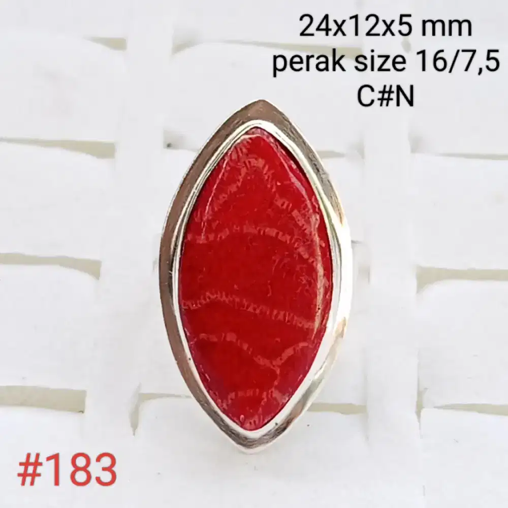 Cincin perak. Batu natural red coral _ red marjan