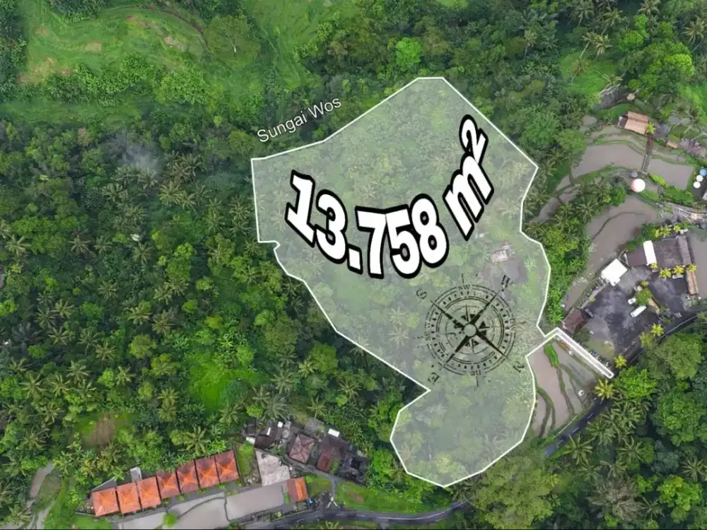 Tanah 1,3 Hektar View Sawah dan Jungle Dekat Rice Terrace Ubud