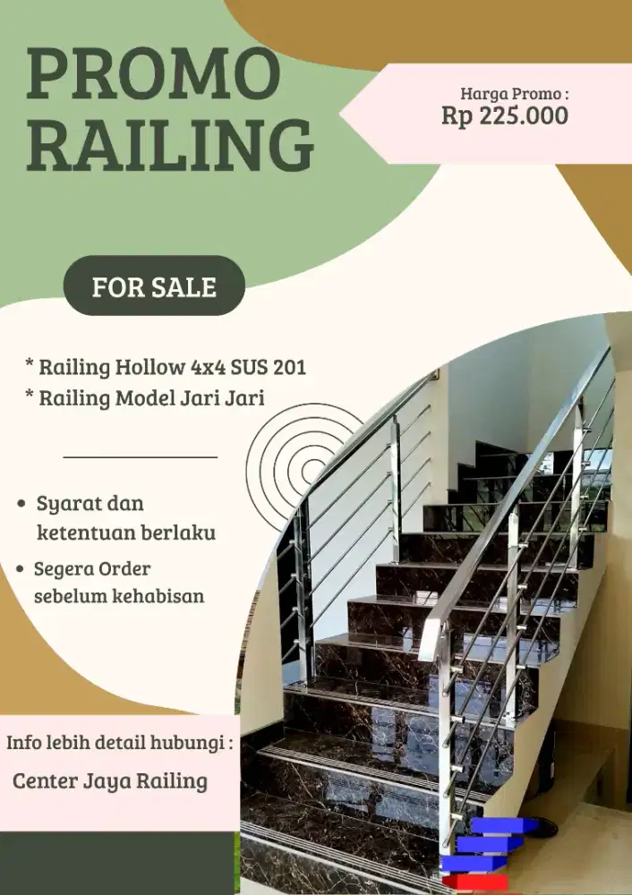 PROMO Railing Hollow 4x4 SUS 201 Model Kaca