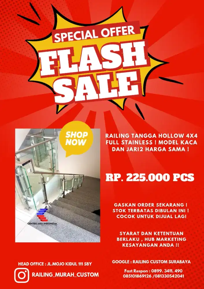 PROMO Railing Hollow 4x4 SUS 201 Model Jari Jari