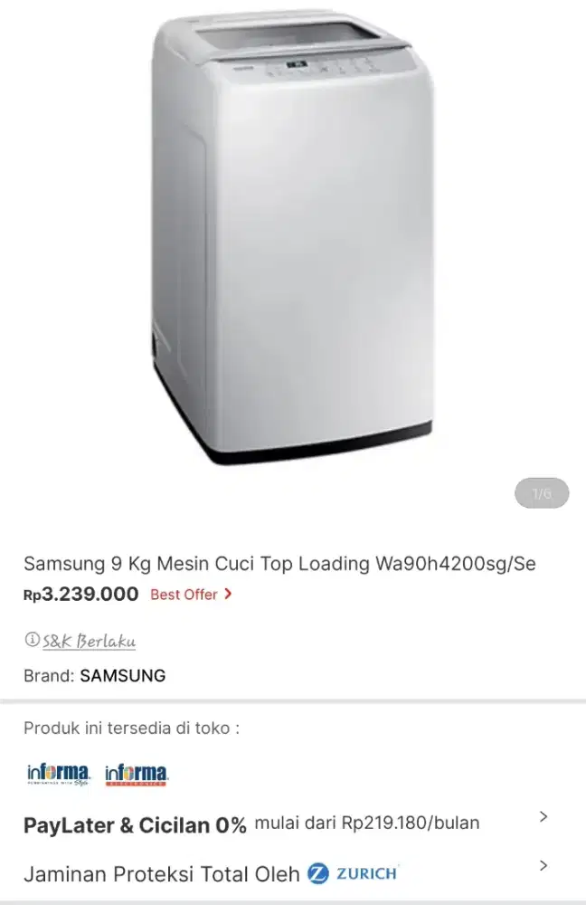 Mesin cuci samsung top load