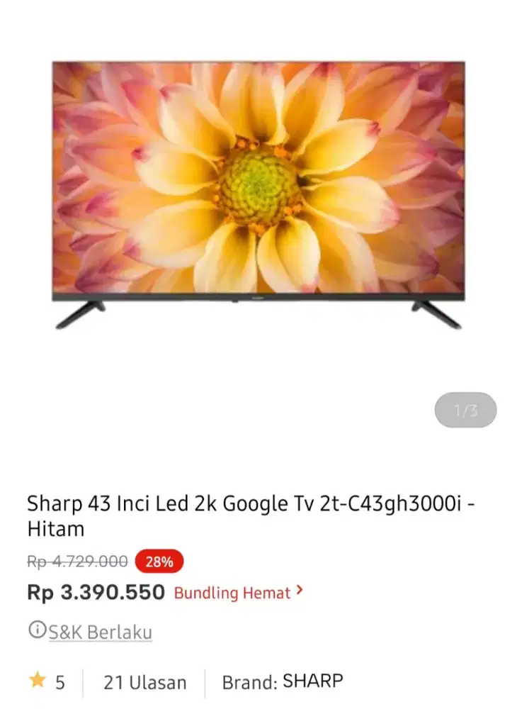 Sharp led google tv 43 inci