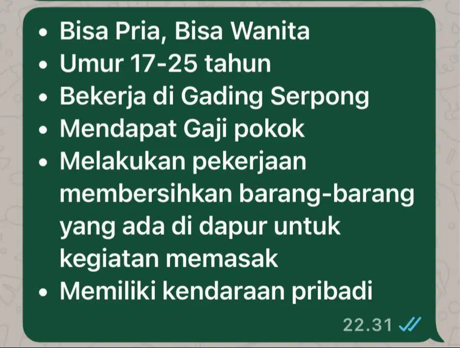 Dibutuhkan ART / Helper pulang pergi