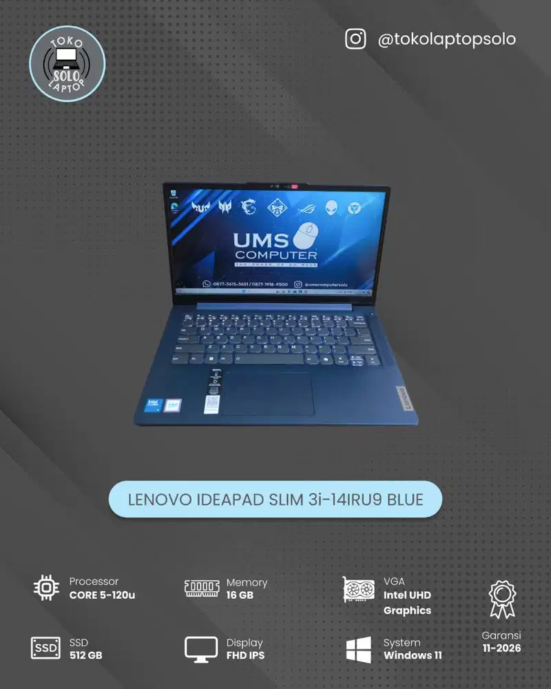 LENOVO IP SLIM 3I INTEL CORE 5 120U Ram 16GB SSD 512GB FHD