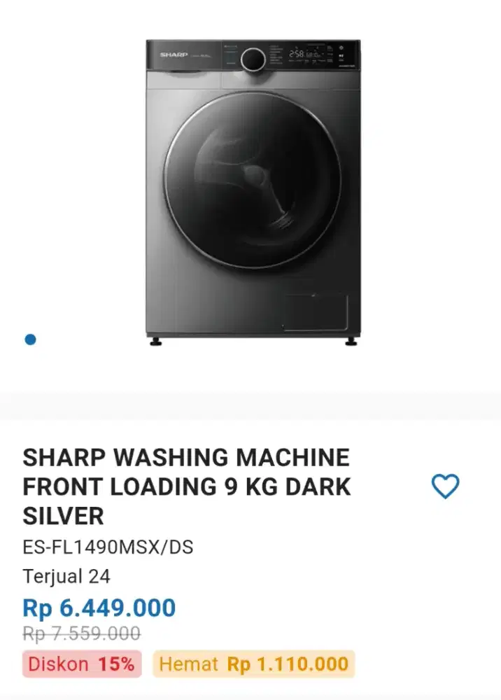 M cuci sharp fround loading 9 kg inverter promo spesial,