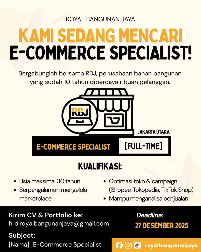 Lowongan Kerja Admin E-Commerce Jakarta Utara