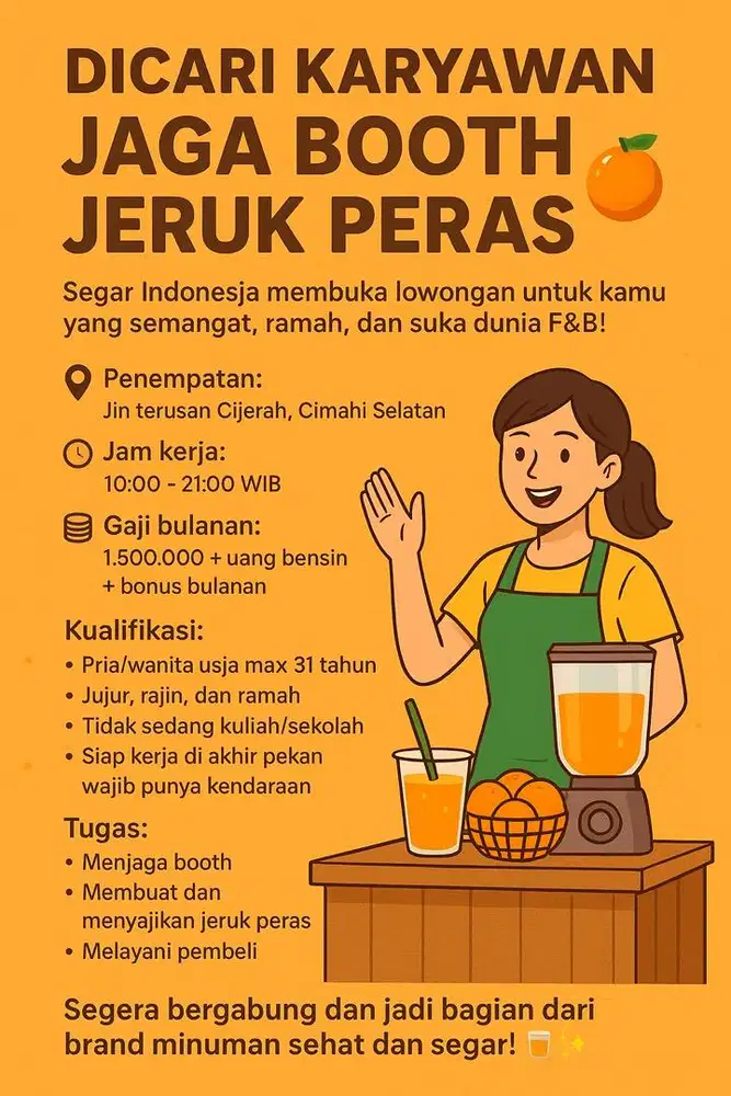 Butuh segera ,kariawan untuk jaga stand