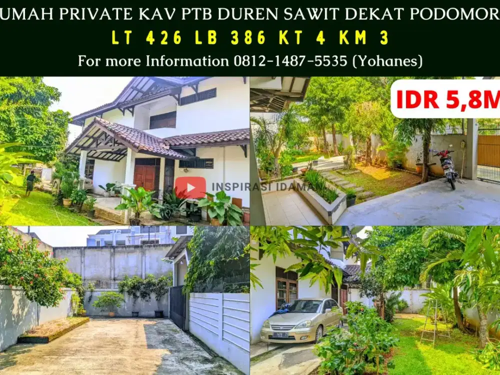 Rumah Private 426mtr kav PTB Duren Sawit dekat Podomoro