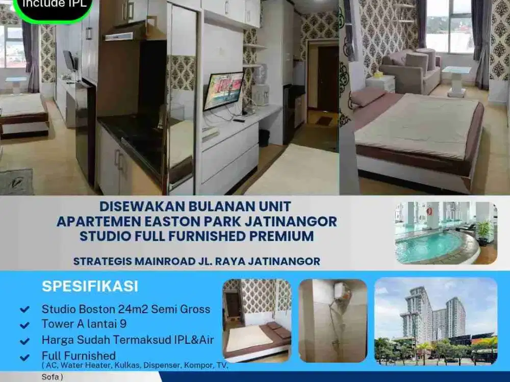 Disewakan Bulanan Unit 
Apartemen Easton Park Jatinangor
Studio Full Furnished 

Strategis Mainroad Jl. Raya Jatinangor