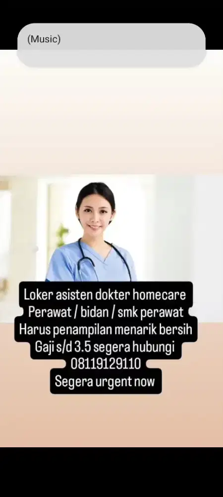 Butuh Asisten perawat / bidan / smk perawat