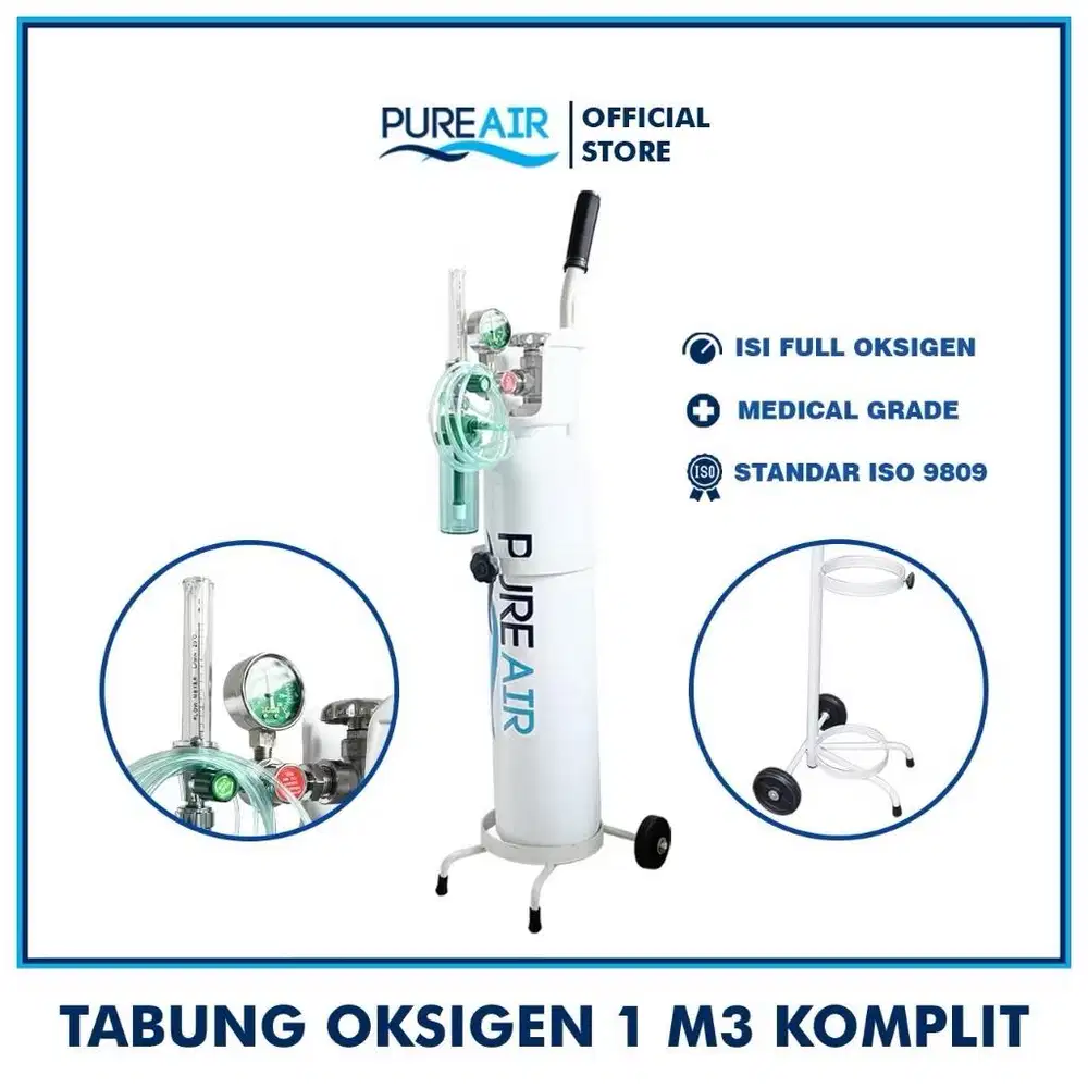 BARU JUAL MURAH AJA Pureair Tabung Oksigen 1 M3 Set Lengkap 4in1