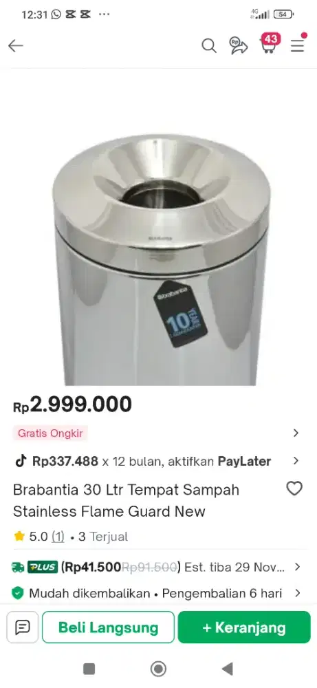 Brabantia tong sampah stainless
