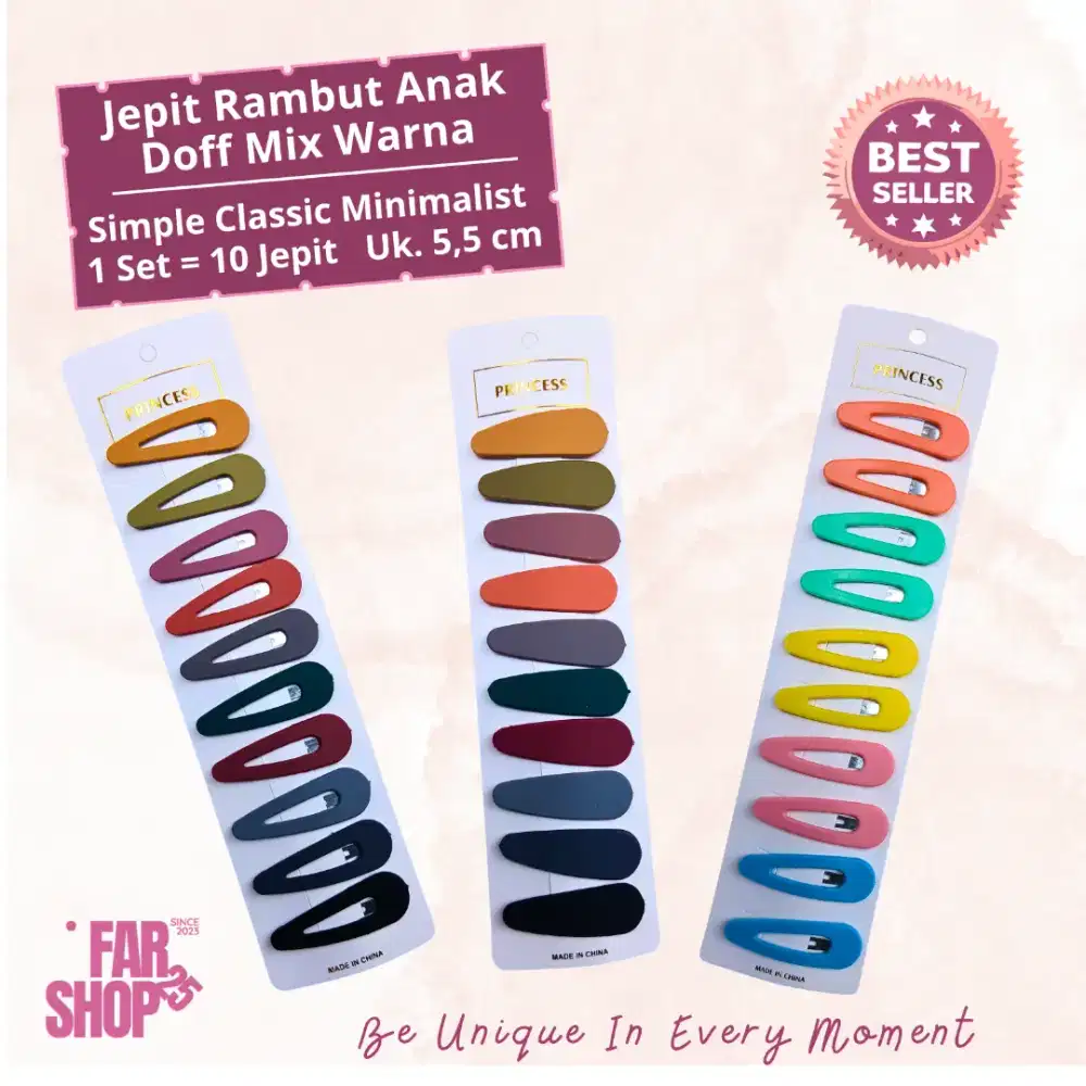 Set 10 Pcs Jepit Rambut Cantik Anak Warna-Warni Polos Doff Bold Pastel
