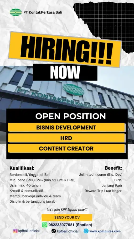 Di butuhkan staf kantor