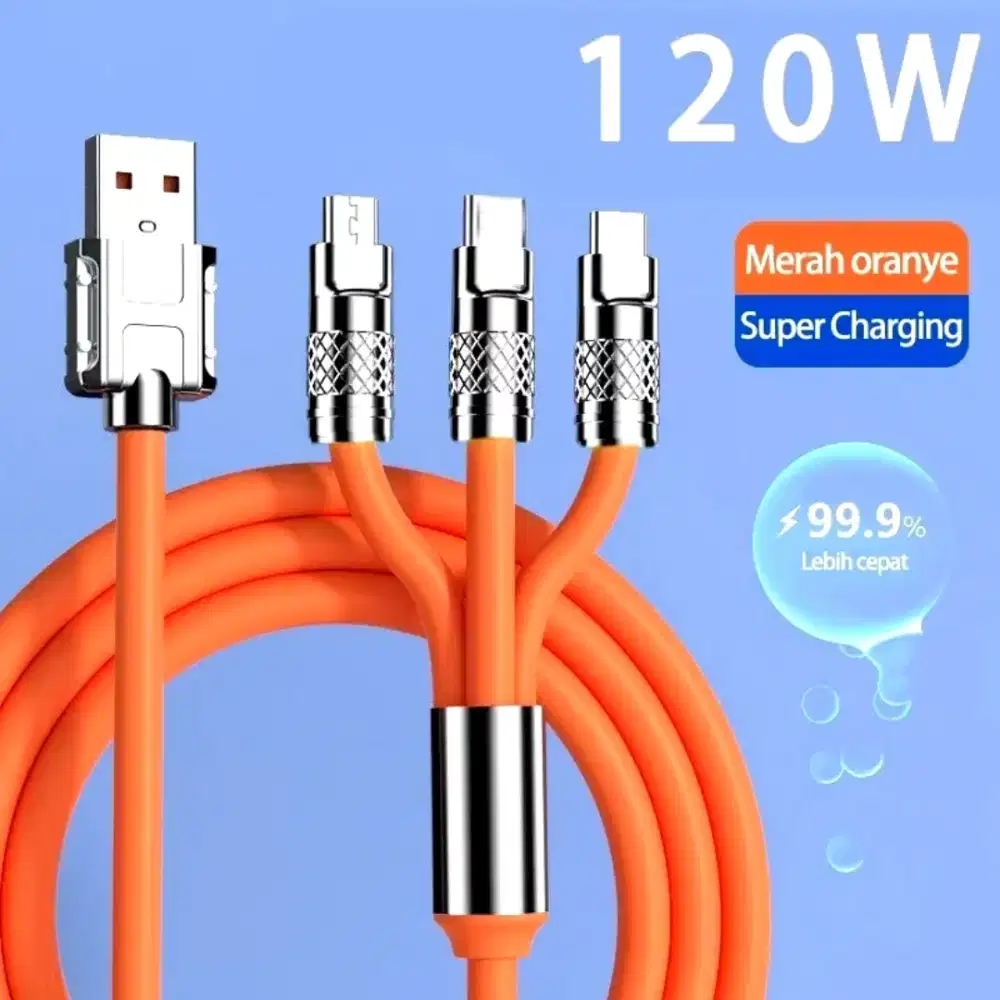 Kabel Data 3in1 120W 6A Fast Charging Micro Type-C Lightning USB