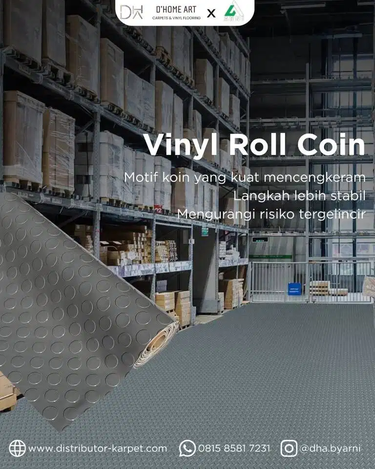 KARPET LANTAI VINYL COIN PABRIK / BIS / MOBIL MOTIF BORDES TEBAL 1.2 M