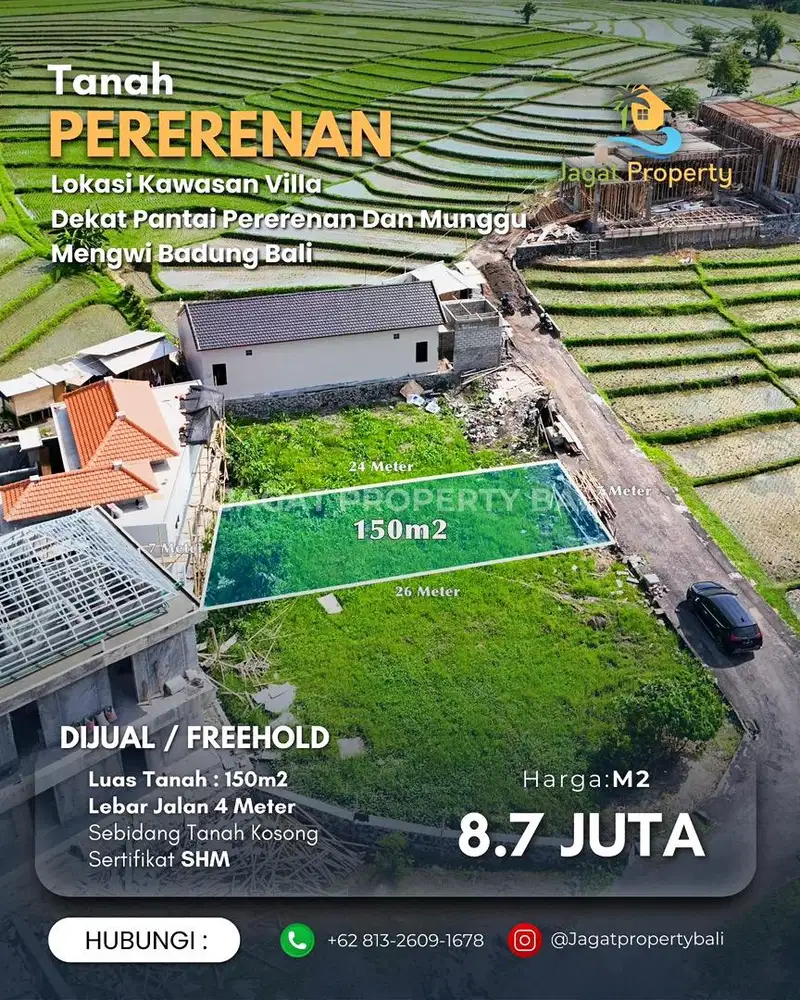 Dijual Tanah di Pererenan Dekat Pantai Canggu dan Cemagi Badung Bali