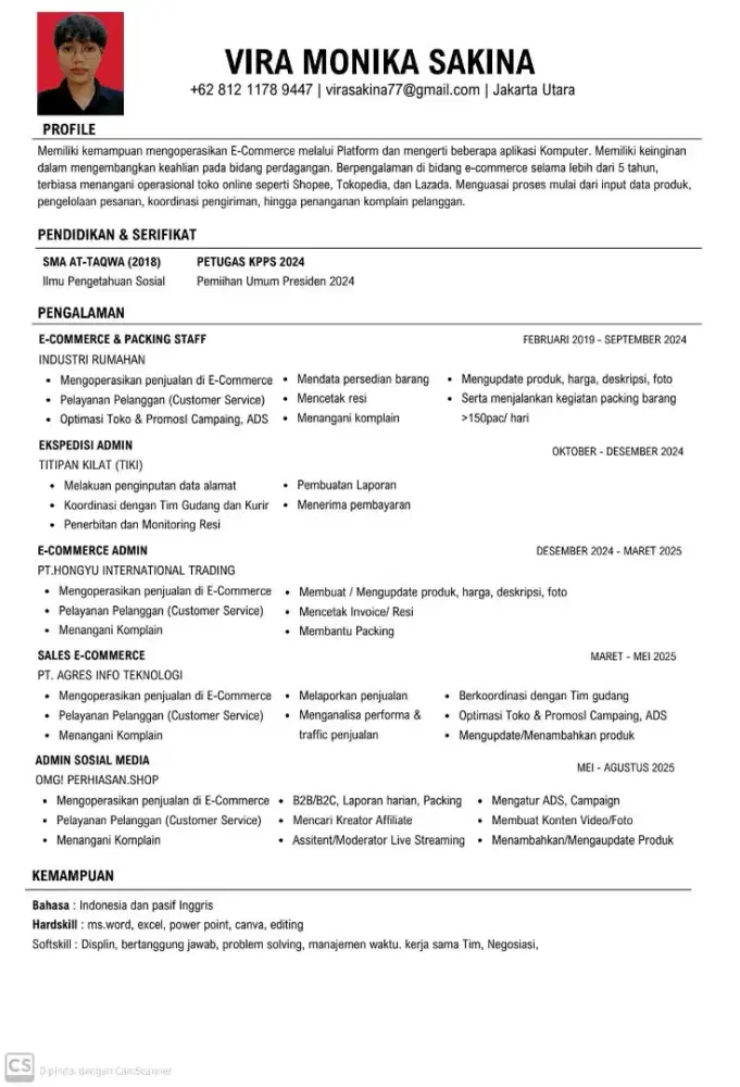 cari loker admin e commerce