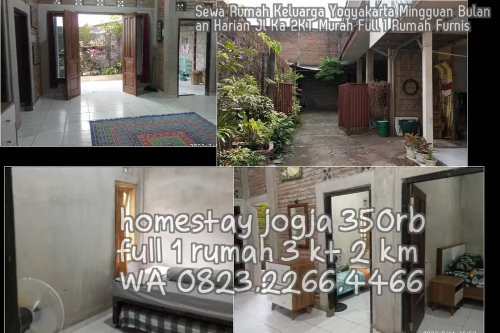 Sewa Rumah Keluarga Yogyakarta Mingguan Bulanan Harian Jl Ka 2KT Murah