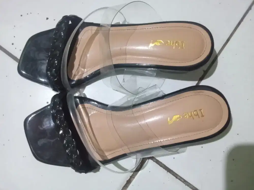 Ibhe Black Heels Sandal Pesta Tali Mika Jelly Transparan