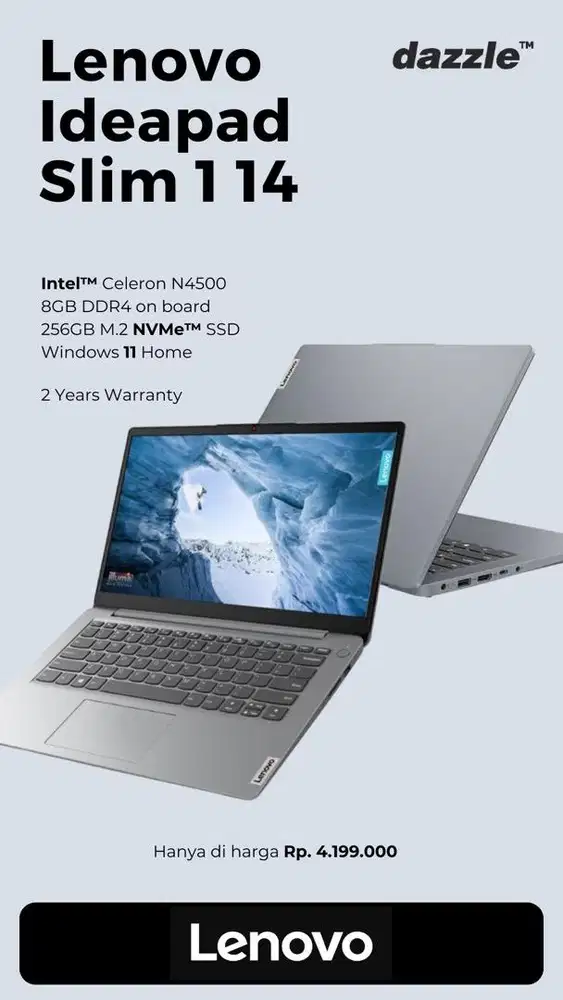 LAPTOP LENOVO IDEAPAD SLIM 1 14 CELERON N4500 GARANSI 2 TAHUN
