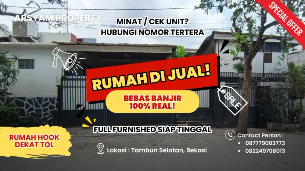 Rumah Dijual Tanah Hook, Lokasi Bebas Banjir di Tambun Selatan Bekasi