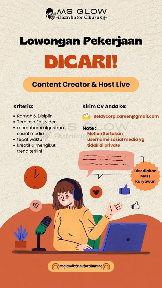 Lowongan Kerja Konten Kreator Host Live