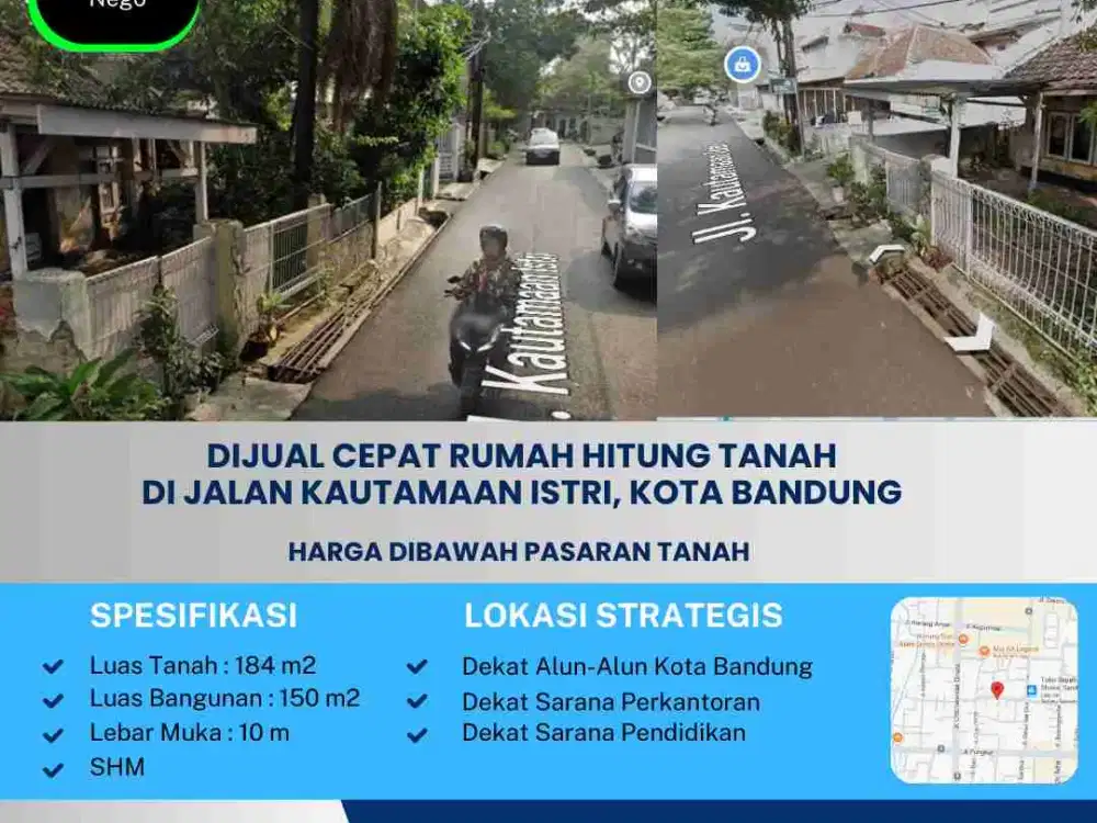 Dijual Rumah Hitung Tanah di  Jalan Kautamaan Istri, Dibawah Harga Pasaran Tanah