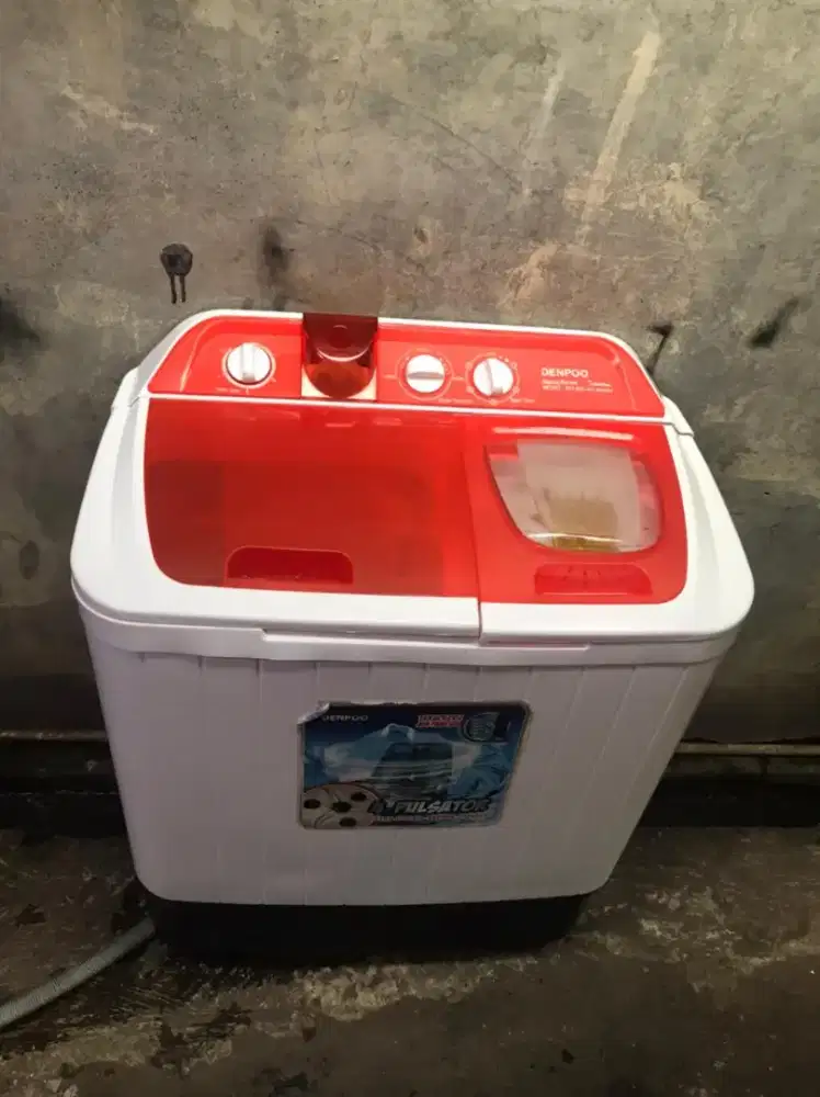 mesin cuci 2tabung merk denpoo warna orange mulus bersih