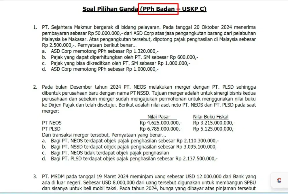 soal latihan soal (bimbel) uskp C tahun 2025 dari IKPI