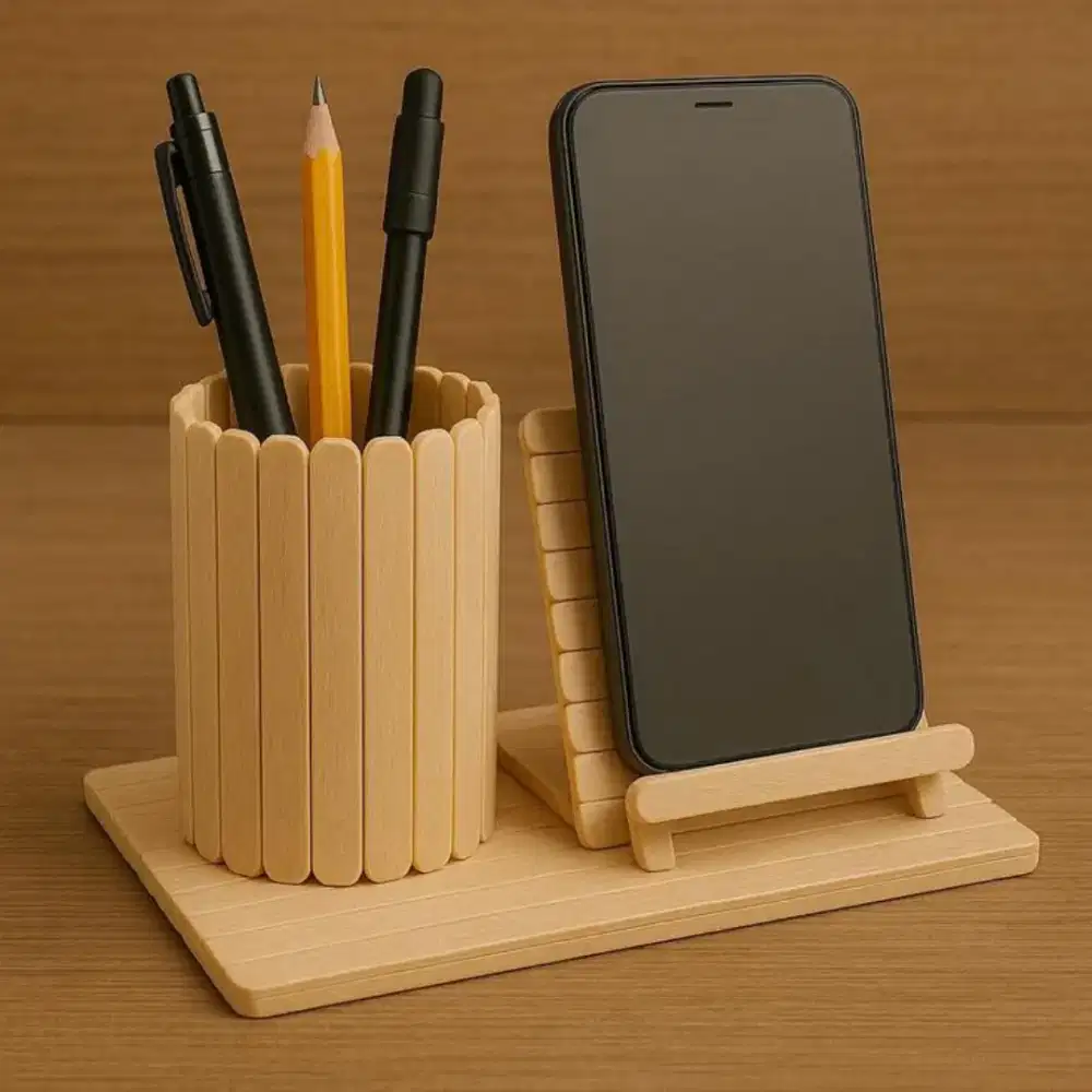 Tempat pensil dan penyender handphone