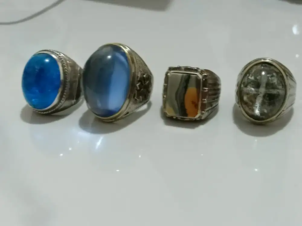 Cincin Batu Akik Premium – Pancawarna Gunung, Blue Topas London, Tapak