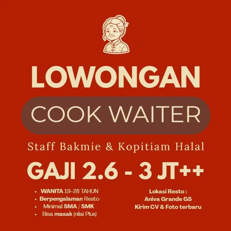 LOWONGAN WAITER COOK HELPER RESTO BAKMIE KOPITIAM KITCHEN RESTORAN