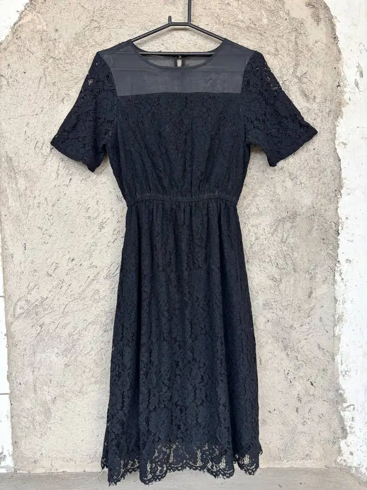 Dress Renda Wanita | Dress Brukat Hitam | Dress Lace Midi Formal